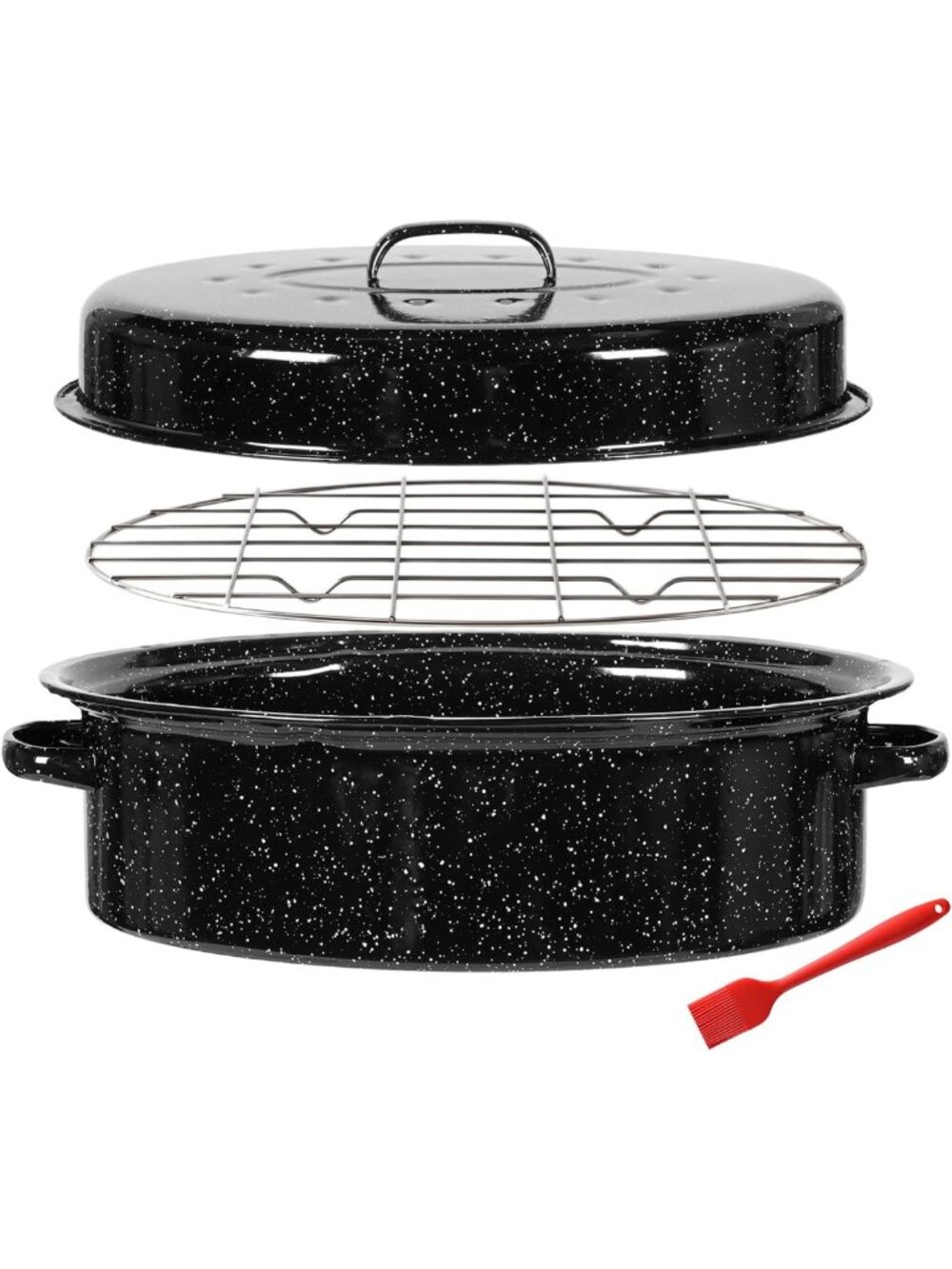 Large 18" Enameled Roasting Pan with Lid & Rack - Non-Stick Ceramic, Family Size